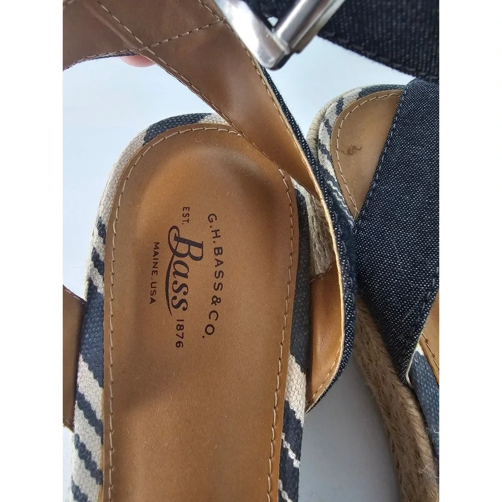 Nautical G.H. Bass Kendall Wedge Sandals Womens 9M Blue Striped Espadrille 2036